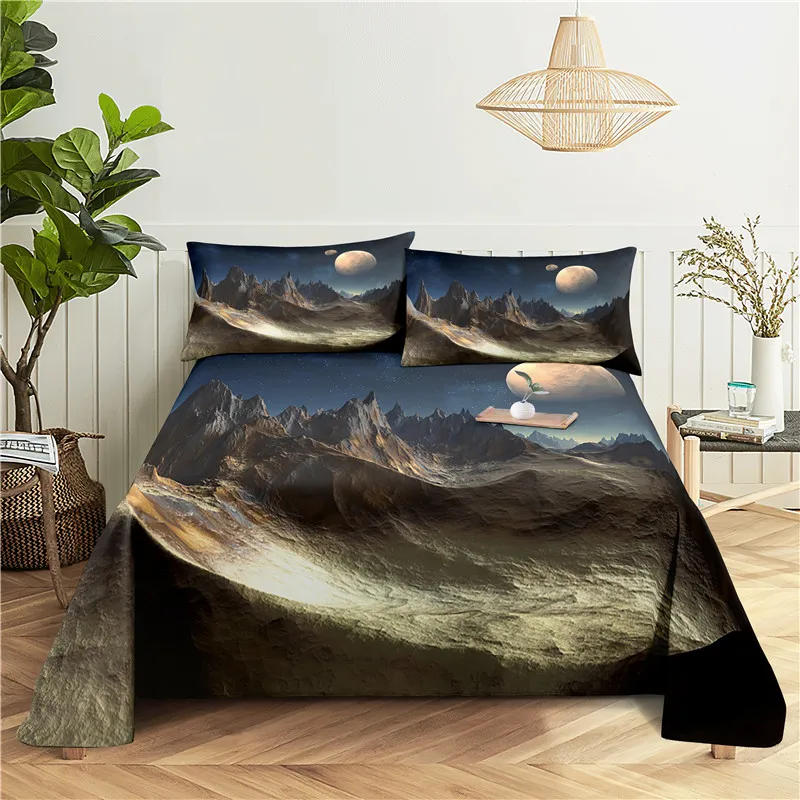 Beautiful Night Scene Bedding Sheet Home Digital Printing Polyester Bed Flat With Pillowcase Print | Дом и сад