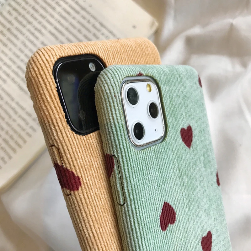 Чехол Ottwn для iPhone 11 с сердечком, вельветовый чехол для телефона, для iPhone XS 11 Pro Max XR X 8 7 6 6s Plus, хлопковая ткань, мягкий чехол из искусственной кожи