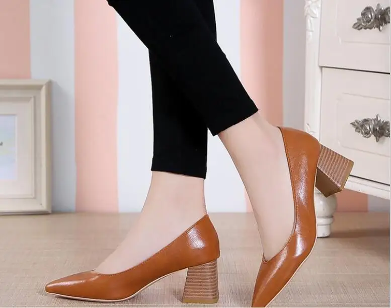 

Sexy classic European style time simple comfortable high heels pointed thick heel shoes pu single shoes wild women's shoes