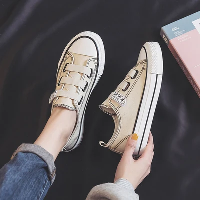 

Spring 2021 New Cloth Shoes Low Top Flat Bottom Casual White Canvas Shoes Hook Loop 35-40 Nice Quality Students Leisure Shoes