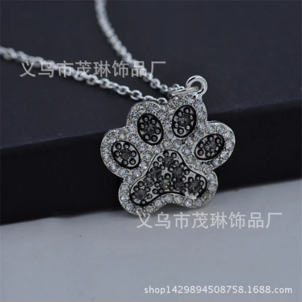 

Japan and South Korea fashion popular men and women couple alloy cute dog paw footprint diamond clavicle necklace jewelry