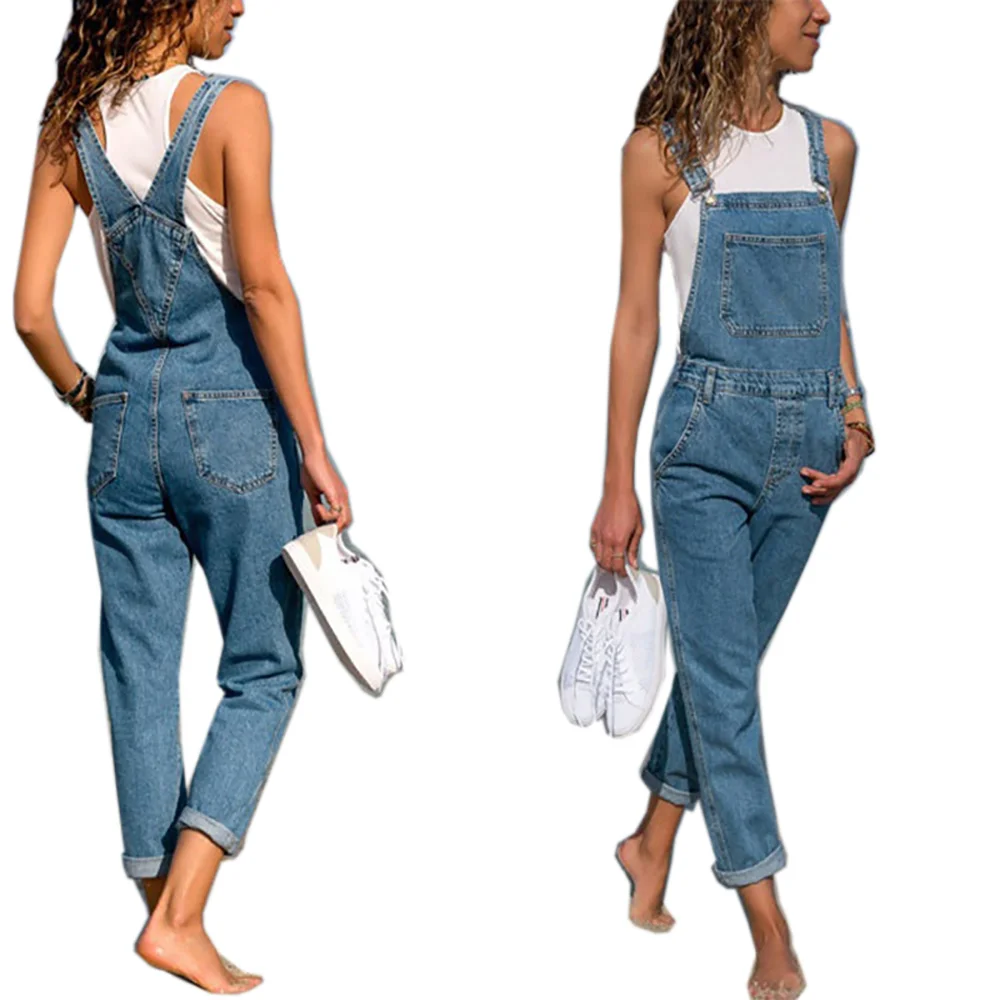 

SHZQ New Fashion Women Baggy Denim Cross Border Special Jeans Bib Full Length Overall Solid Loose Causal Jumpsuit Hot Suspender