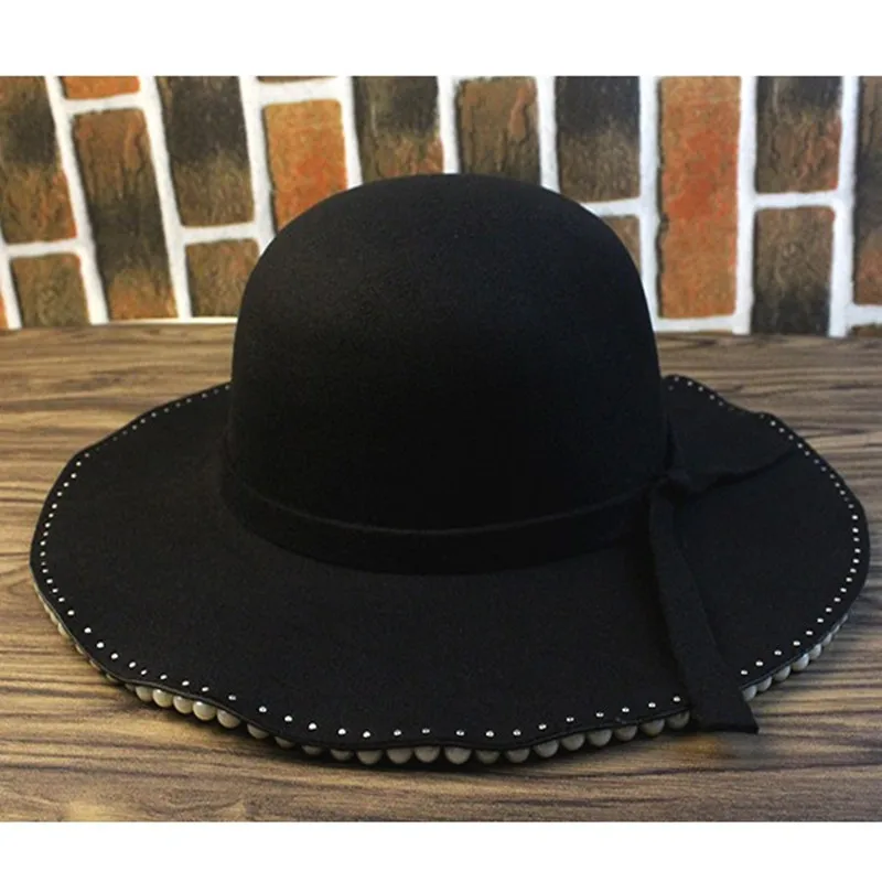 Женская шапка Элегантная черная осенне-зимняя корейская модная шерстяная шляпа