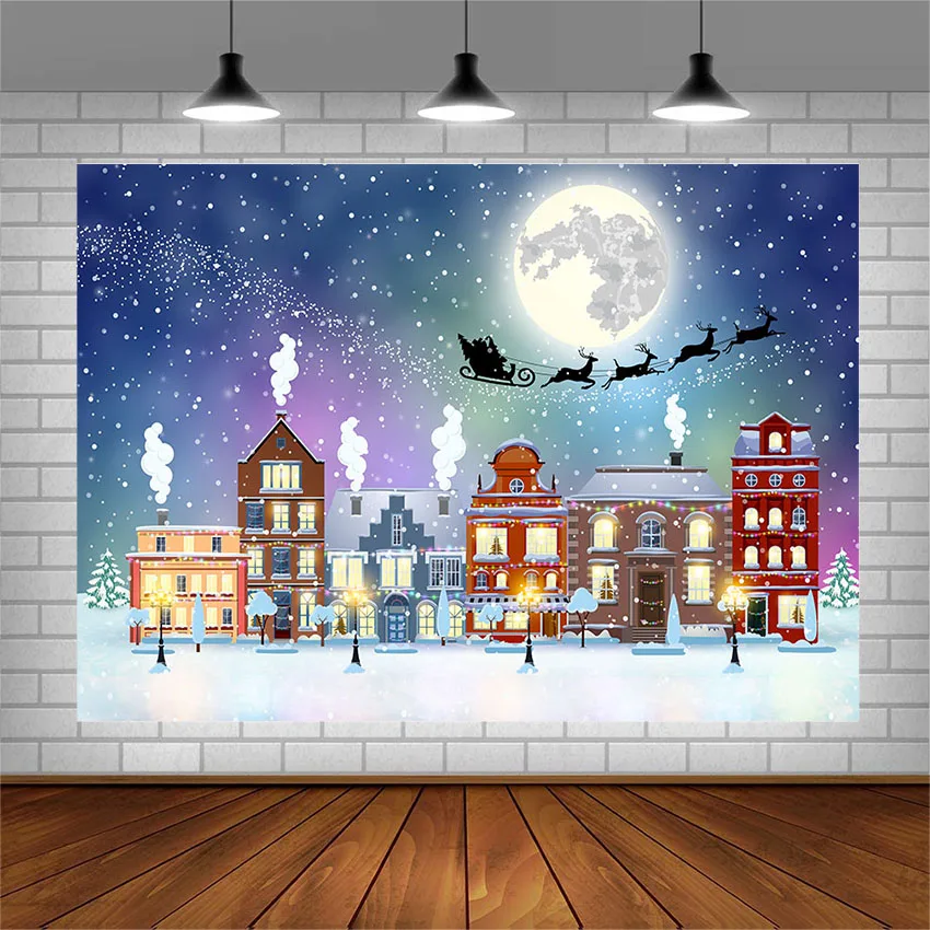 Avezano фоны для фотосъемки Счастливого Рождества мультфильм город олень корзина