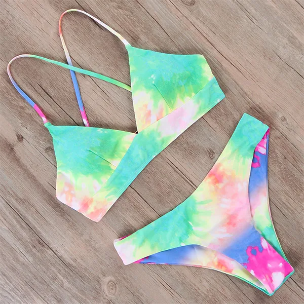 B3854RC RUUHEE Tie Dye бикини, женский купальник, пуш-ап, купальник с принтом динозавра, купальник, бандаж, сексуальный летний купальник для женщин - Color: B3854RC
