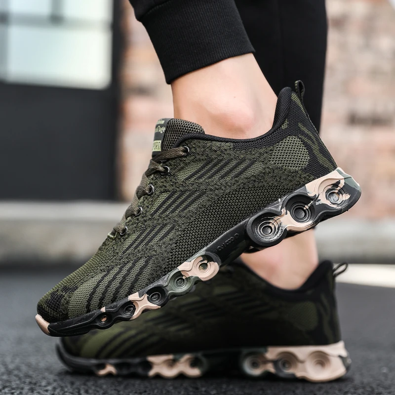 Couple Men Women Running Shoes Unisex Sport Outdoor Autumn Spring Sneakers Breathable Women Camouflage green Gym Jogging Shoes