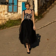 Sodigne roxo tule midi vestidos de baile 2021 laço laço correias chá comprimento a linha vestidos de festa de noite com renda vestidos femininos (3)