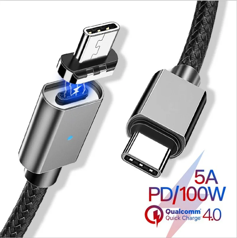 Магнитный кабель Micro USB type-C 100 Вт 5А для быстрой зарядки QC4.0 USB C-type-C PD зарядный кабель для Xiaomi Redmi Note 10 samsung S9 - Цвет: Черный