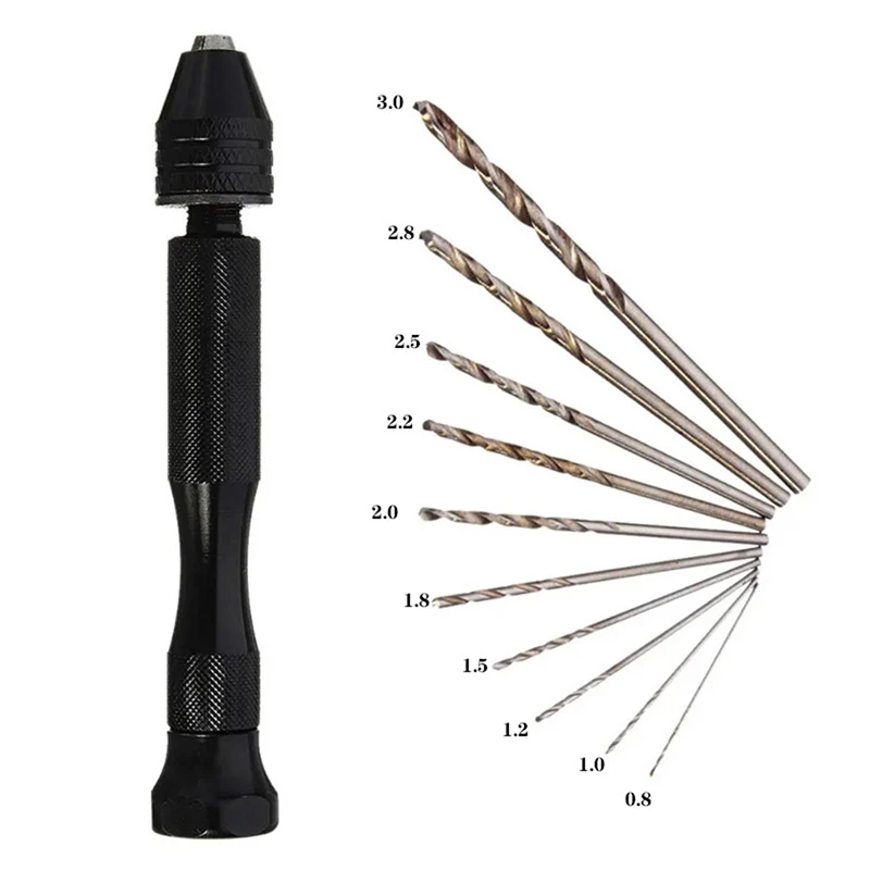 

Hand Drill Jewelry Craft Hand Manual Drill Chuck Mini Hand 10PCS Twist Drill Bit