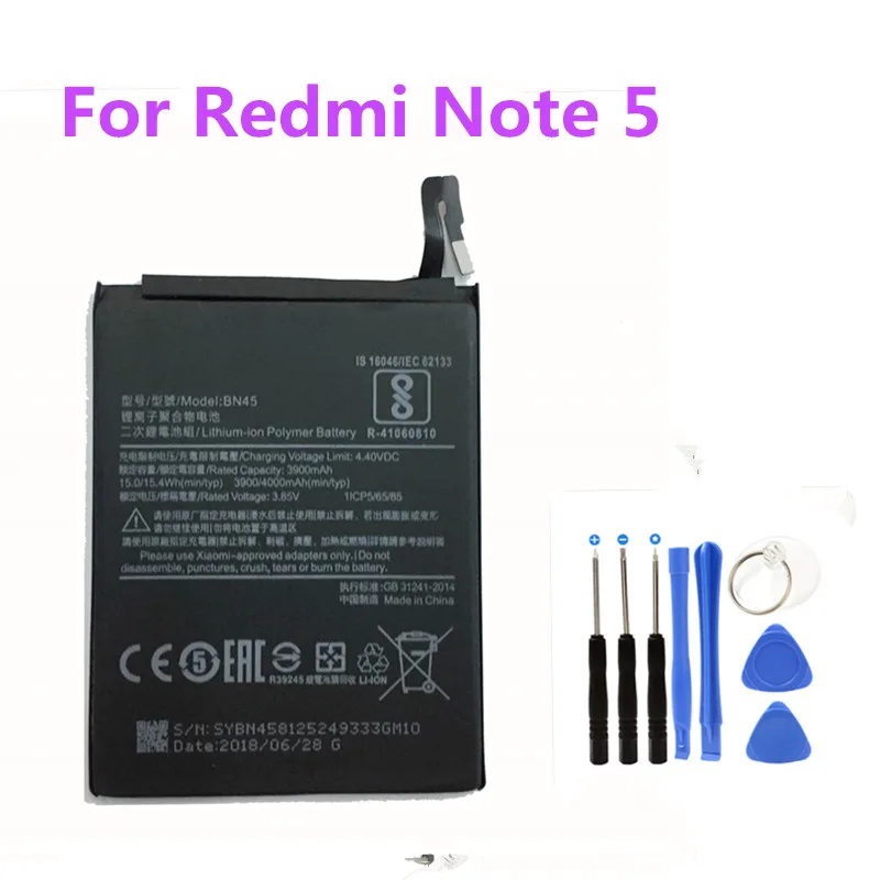 Встроенный аккумулятор для телефона, сменные литиевые батареи BN45 3900mAh для Xiaomi hongmi Redmi Note 5 Bateria+ Бесплатные инструменты