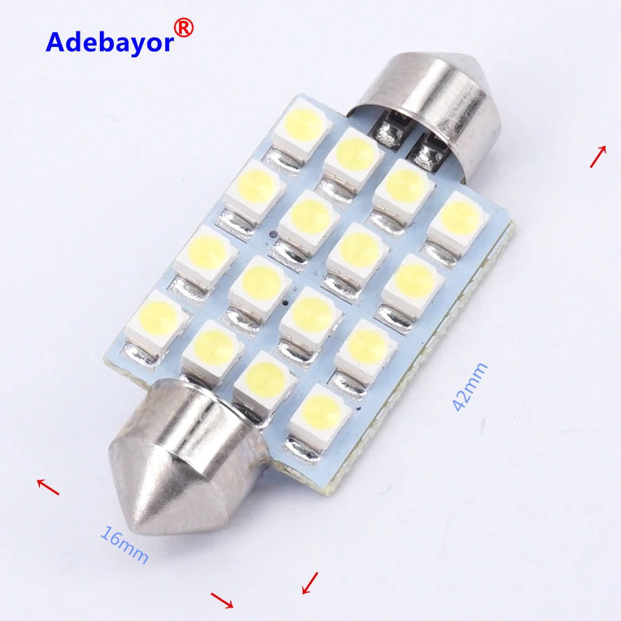 10X 41 мм 1210 3528 16 SMD LED белый автомобильный Купол гирлянда интерьерные лампочки авто