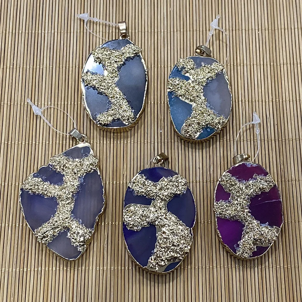 

1pcs Natural Stone Irregular Agate Crystal Electroplating Multi-color Slice Irregular Real Agat Quartz Stone Pendant Accessories