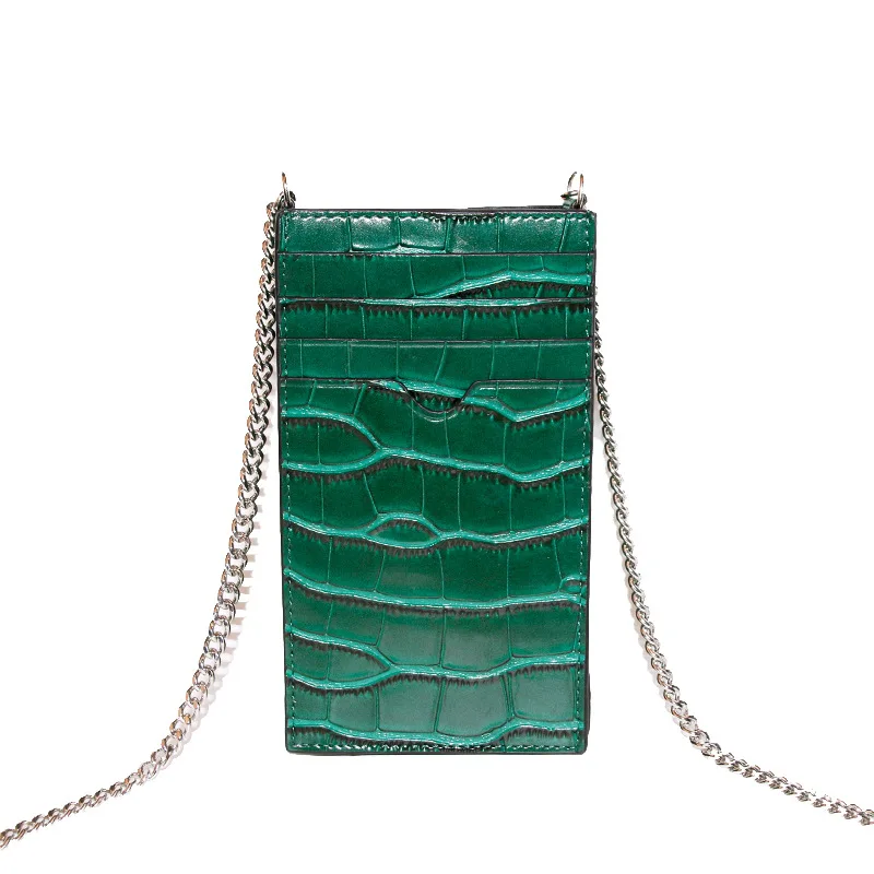 

New Women Gold Crocodile Back Card Slots Lady Card Holder Phone Pouch Card Holder Neck Wallet