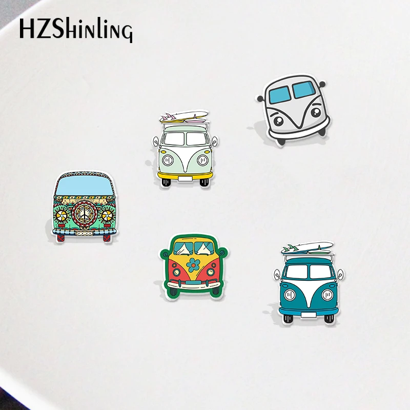 Новое поступление акриловые булавки с лацканами винтажные рисунком фургона мира