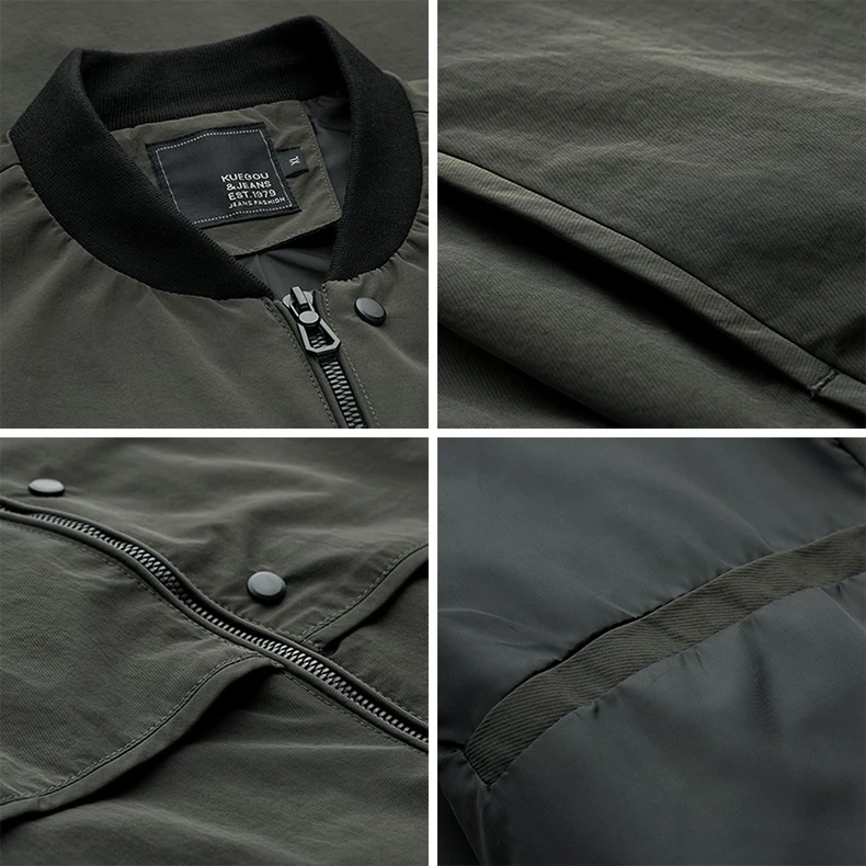 Мужская приталенная куртка KUEGOU зеленая в стиле пэчворк осень 0759|autumn men's jacket|brand