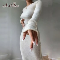 artsu elegant knit maxi dress for women long sleeve round neck autumn winter dresses loungewear outfits clothes party wear