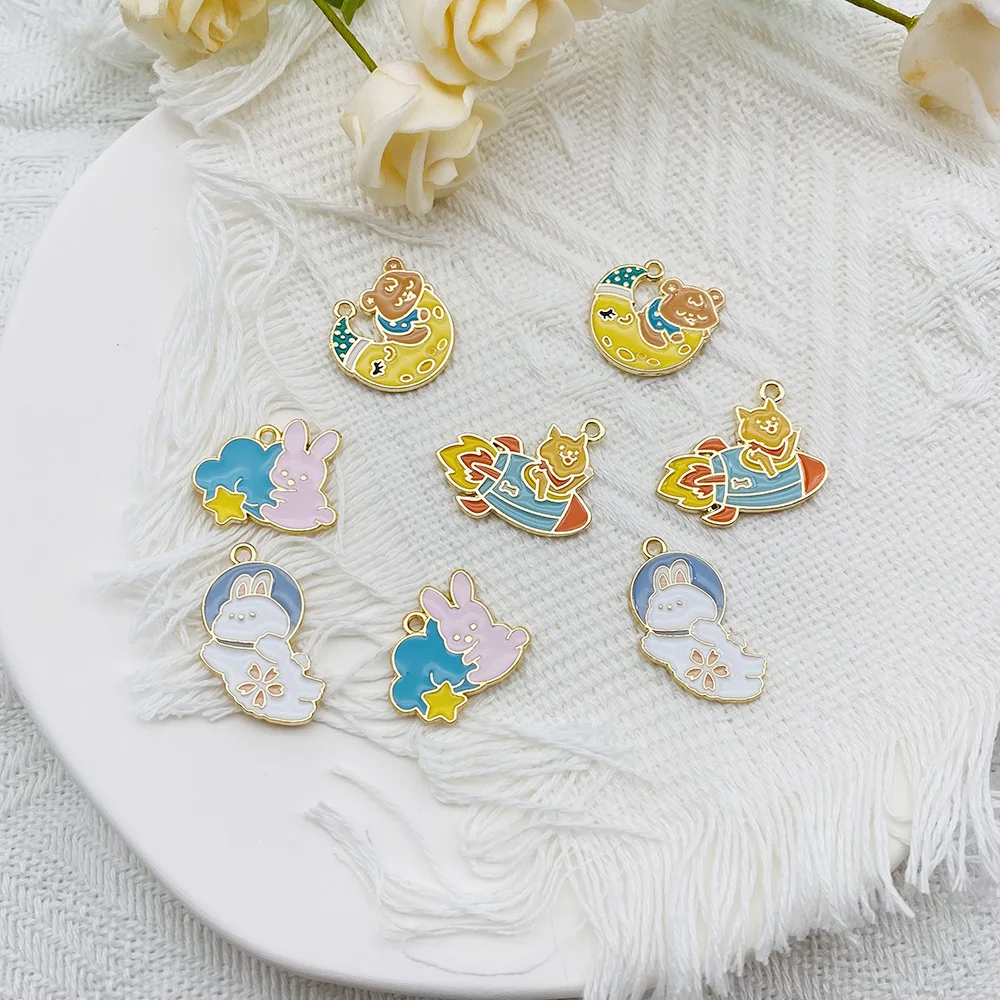 10 шт. эмалированные подвески из сплава мультяшное пространство луна медведь
