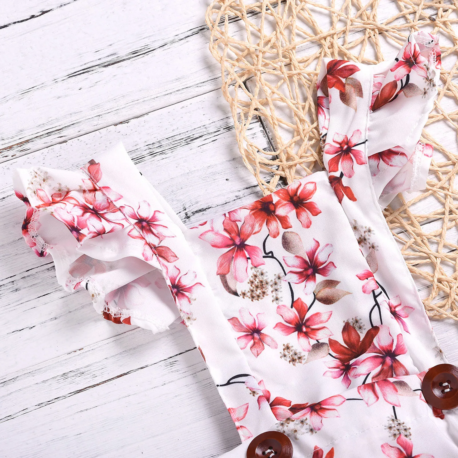 

Newborn Infant Baby Girls Ruffle Flower Print Lovely Romper Bodysuit Baby Girl Clothes Outfits Ropa 6m-3y Recin Nacido