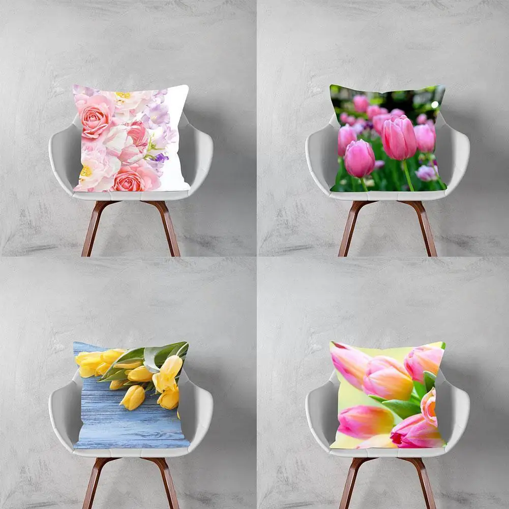 

Tulip flower pillowcase bedroom home office decoration soft and zipper satin square pillowcase non-fading pillowcase G8R4