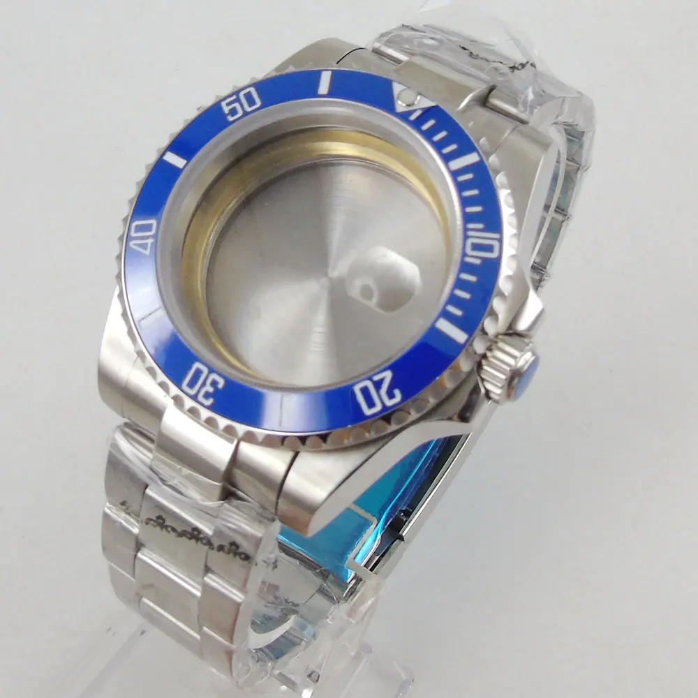 40mm sapphire glass Blue ceramics Watch Case  strap fit miyota 8215 821A 8205 Movement