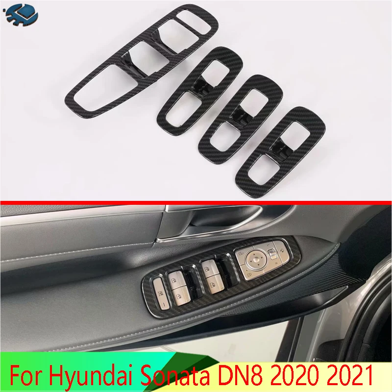 

Для Hyundai Sonata DN8 2020 2021 автомобильные аксессуары Стильная крышка из углеродного волокна для двери окна подлокотника переключателя панели отде...