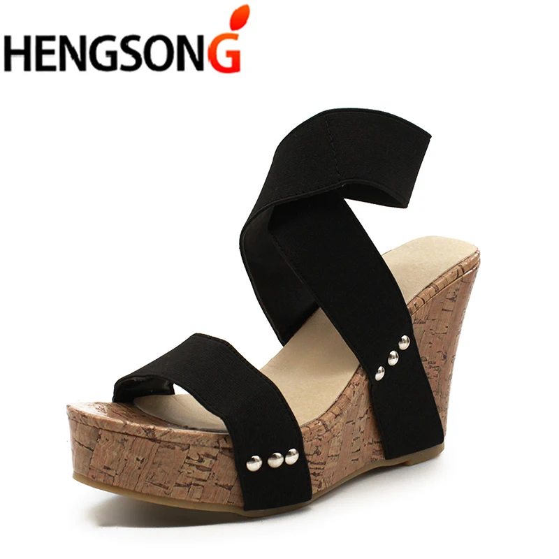 

Plus Size Summer Women Sandals High Heels 8cm Platform slip on Sandal Cross Strap Gladiator Sandalias Feminina Heel Shoes