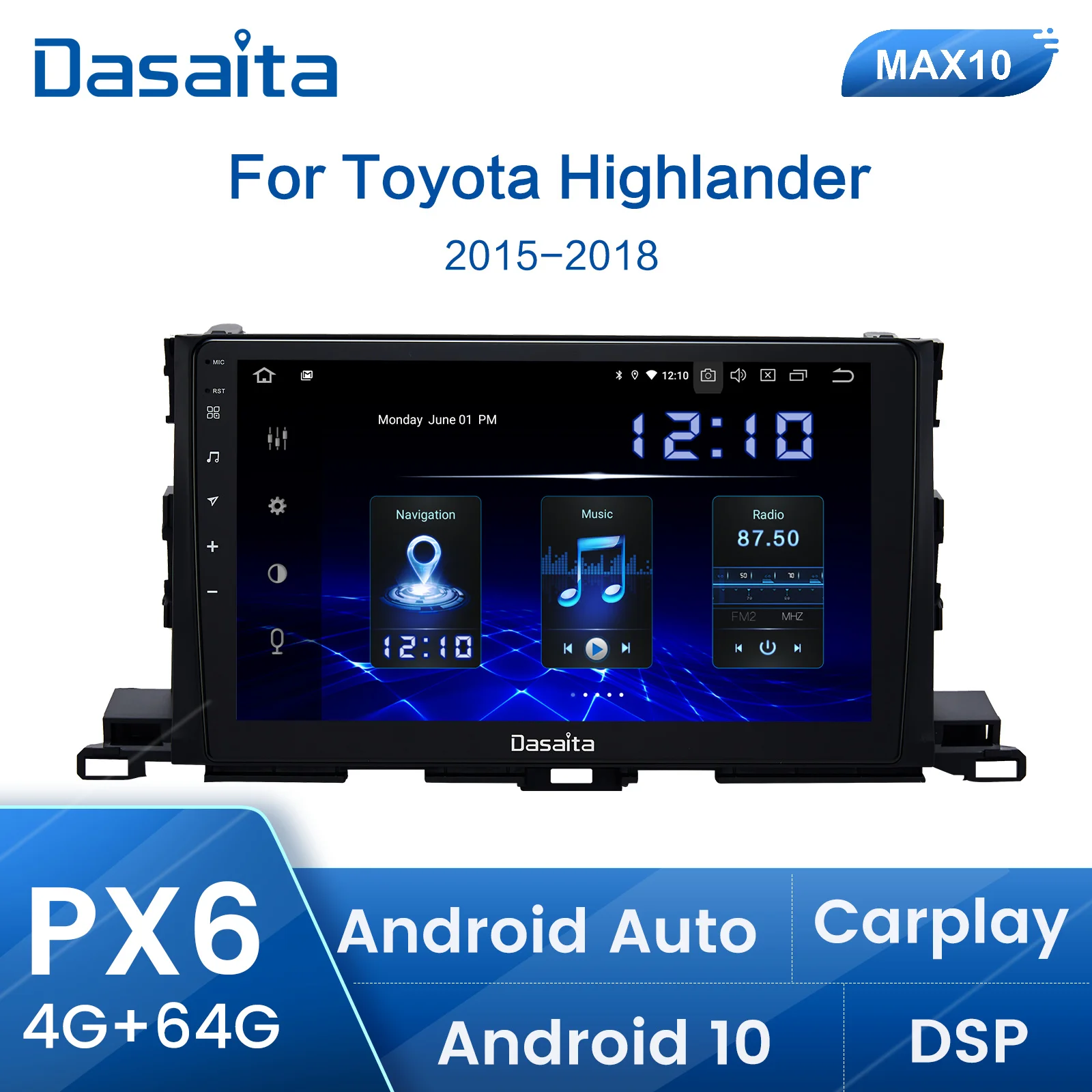 

Dasaita Car Multimedia 10.2" HD Touch Screen Android 10.0 for Toyota Highlander Radio 2015 2016 2017 2018 GPS DSP BT5.0 MAX10
