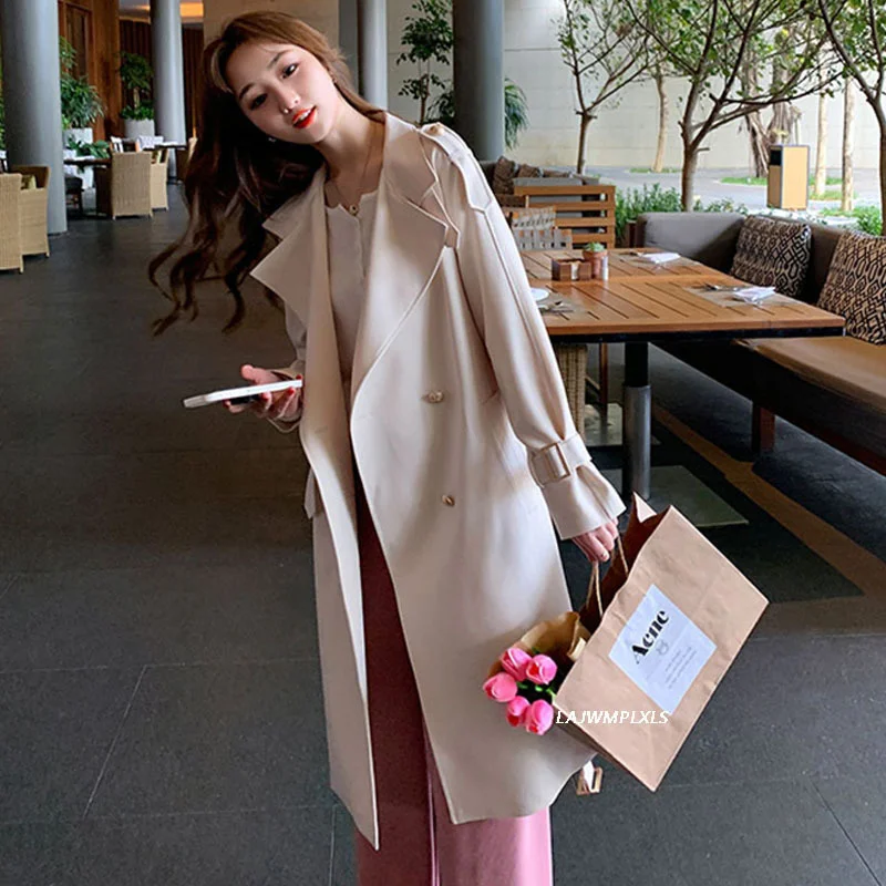 

Тренчкот женский двубортный с поясом, модная длинная приталенная накидка, верхняя одежда, ветровка, весна-осень