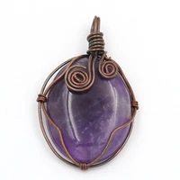 fysl copper wire wrap oval shape amethysts stone pendant for gift black agates charm jewelry