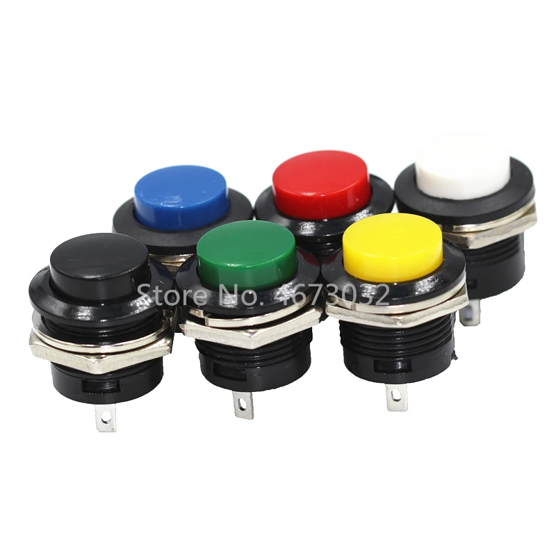 6 шт. Мгновенный кнопочный переключатель 16 мм Переключатель 6A/125VAC 3A/250VAC круглые