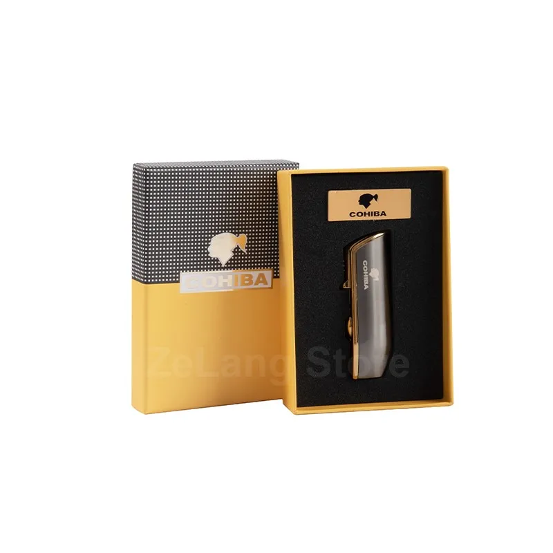 Металлическая ветрозащитная карманная мини-зажигалка COHIBA для сигар с 3 струйными
