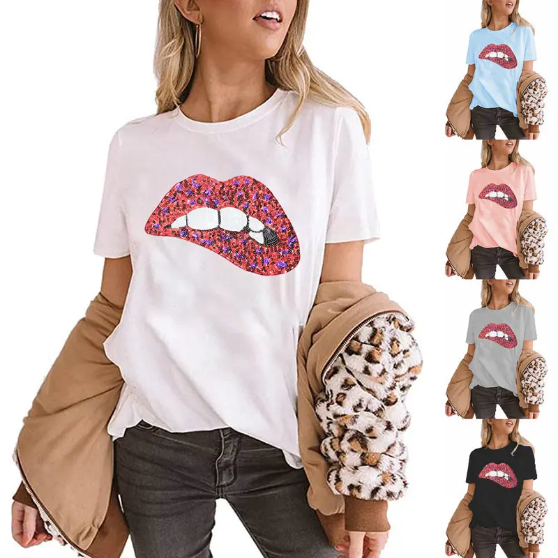 Женская Сексуальная футболка с блестками и надписью модная летняя повседневная