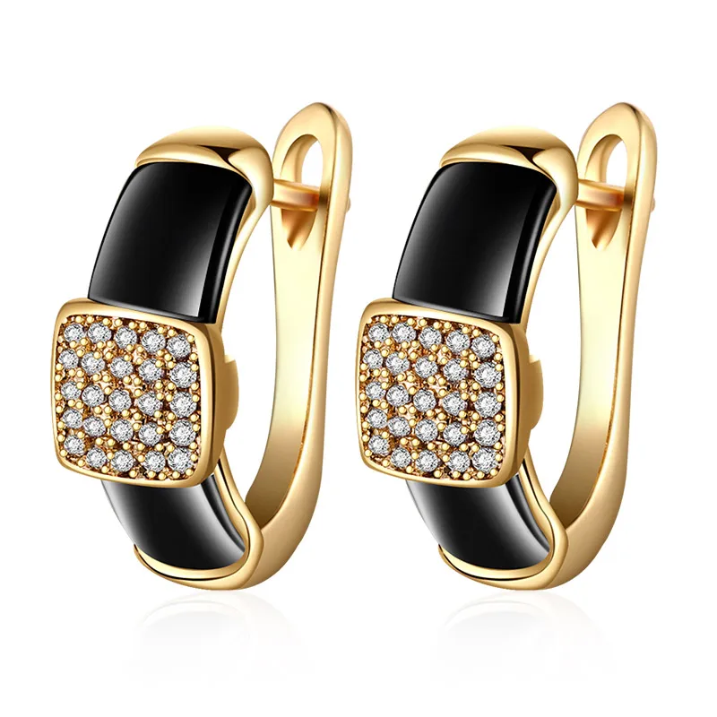 gold black MAIKALE, классические простые серьги-гвоздики, квадратные медные и керамические серьги с кубическим цирконием, позолоченные серебряные серьги для женщин, подарок - Окраска металла: gold black