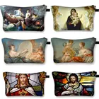 Женская холщовая косметичка с Иисусом, винтажная холщовая портативная косметичка для путешествий, Женский органайзер для косметики