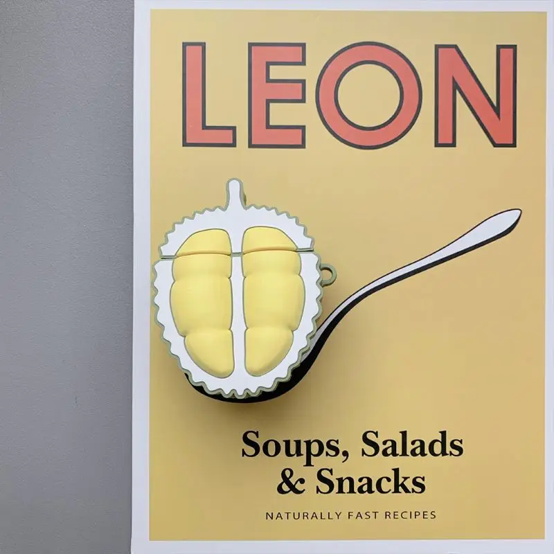 

Soft Silicone Durian Fruit Pattern Protective Case Shockproof Cover Skin Protector with Carabiner for airpods 1/2 Charging Box