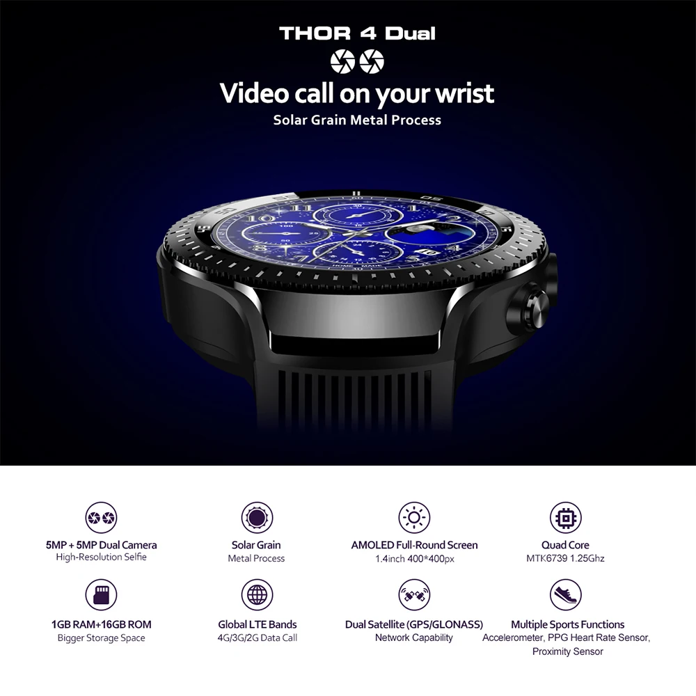 Zeblaze Thor 4 Dual 4g Smartwatch LTE 5MP+ 5MP двойная камера Android часы 1," дисплей gps/GLONASS WiFi сердечный ритм Smartwatch