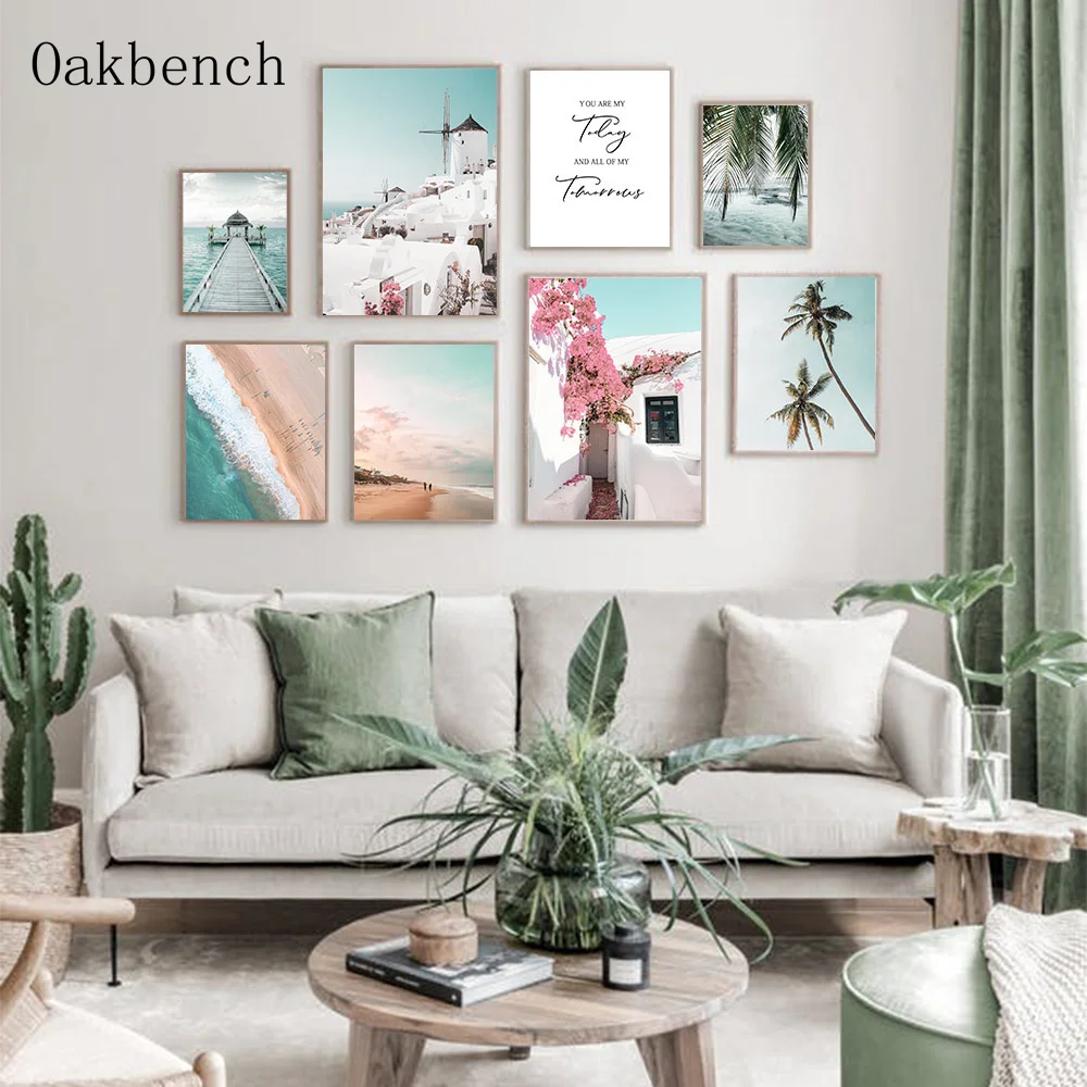 

Scandinavian Wall Art Prints Beach Canvas Painting Landscape Posters Palm Tree Print Bridge Poster Nordic Aesthetic Room Decor