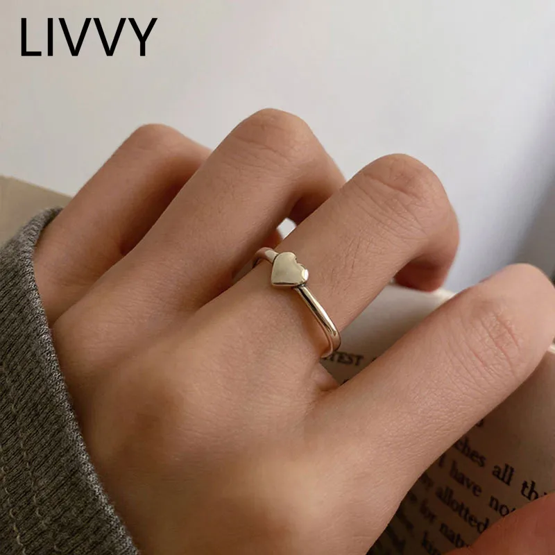 

LIVVY Silver Color New Style Design Heart-Shape Ring For Woman Trendy Elegant Bride Wedding Square Jewelry Gifts
