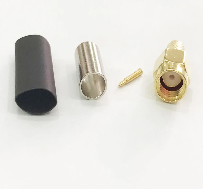 100 шт. RP-SMA Мужской обжимной кабель для RG58 RG142 LMR195 RG400 Высокочастотный коаксиальный кабель Соединительный адаптер
