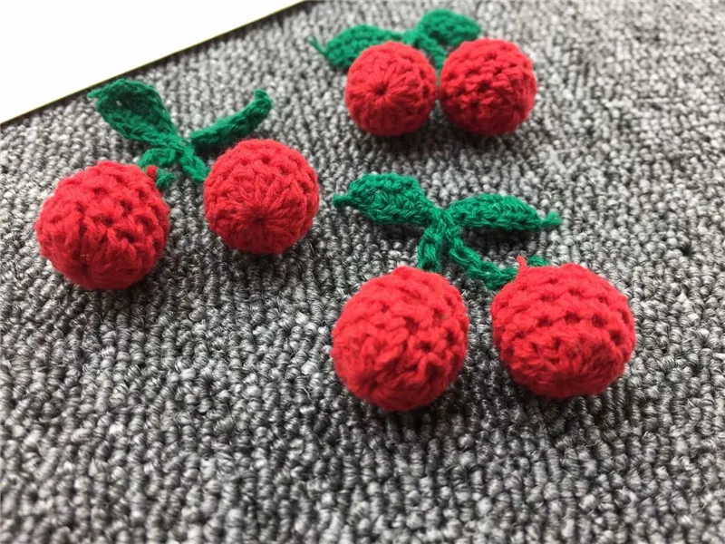 5 шт. вязанная шерсть зеленый лист вишня DIY ремесло девушка серьги кулон аксессуары для волос шляпа сумка кольцо для ключей материалы для декора