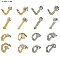guemcal 1pc stainless steel zircon nose nail l shaped straight rod nose ring s bend rod nose stud body piercing jewelry
