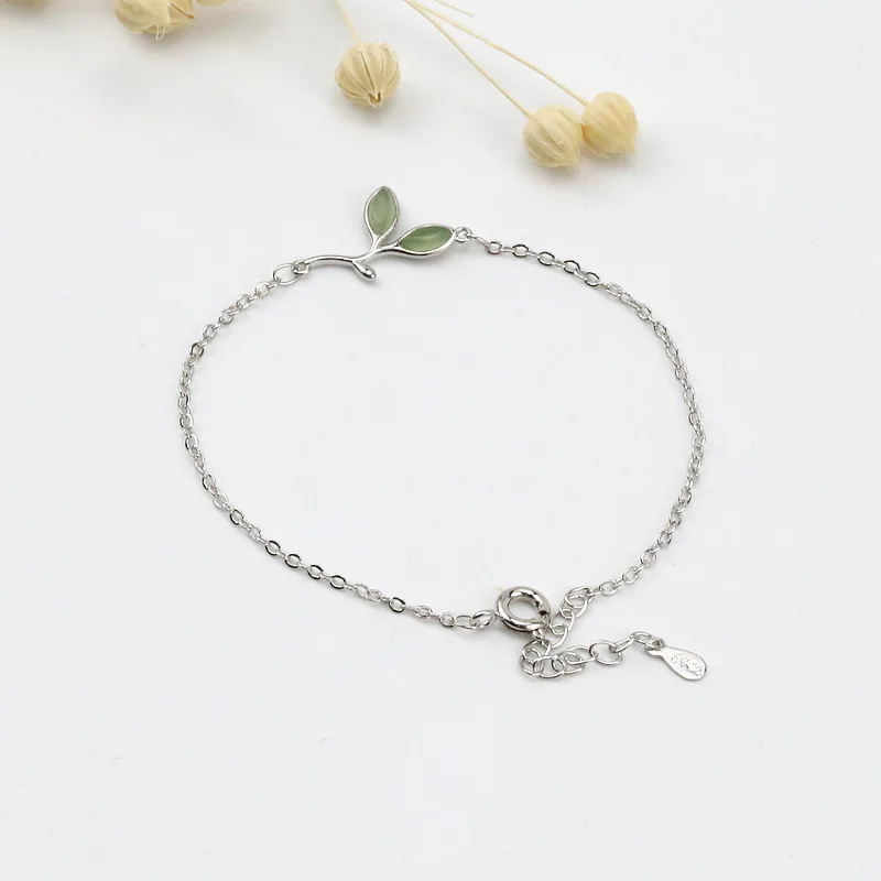Женские браслеты цепочки из стерлингового серебра 925 пробы с опалом и зеленым