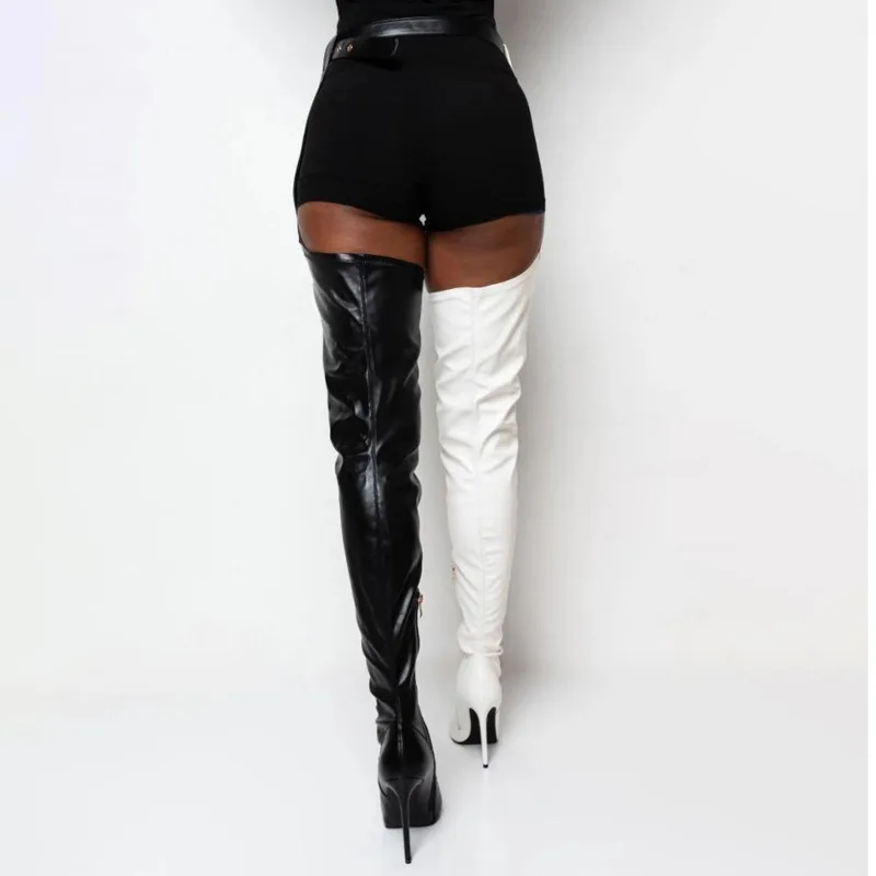 2021 Winter Women's High Knee Boots Leather Quality Shoes Sexy Stiletto Heel Belt Buckles Large Size Thigh High Boots Female