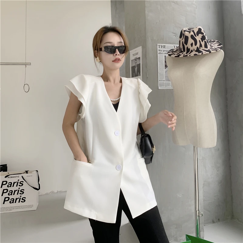 

Sleeveless Women Blazers And Jackets Office Lady Ladies Blazer Fashion Style Suit With Lotus Leaf Sleeves Coat