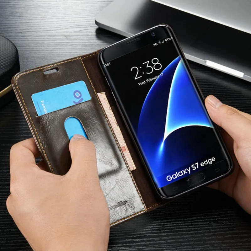Luxury magnetic flip cover For Samsung galaxy S7 edge S8 S9 S10 Plus Note 8 9 10 vintage leather wallet case | Мобильные телефоны и