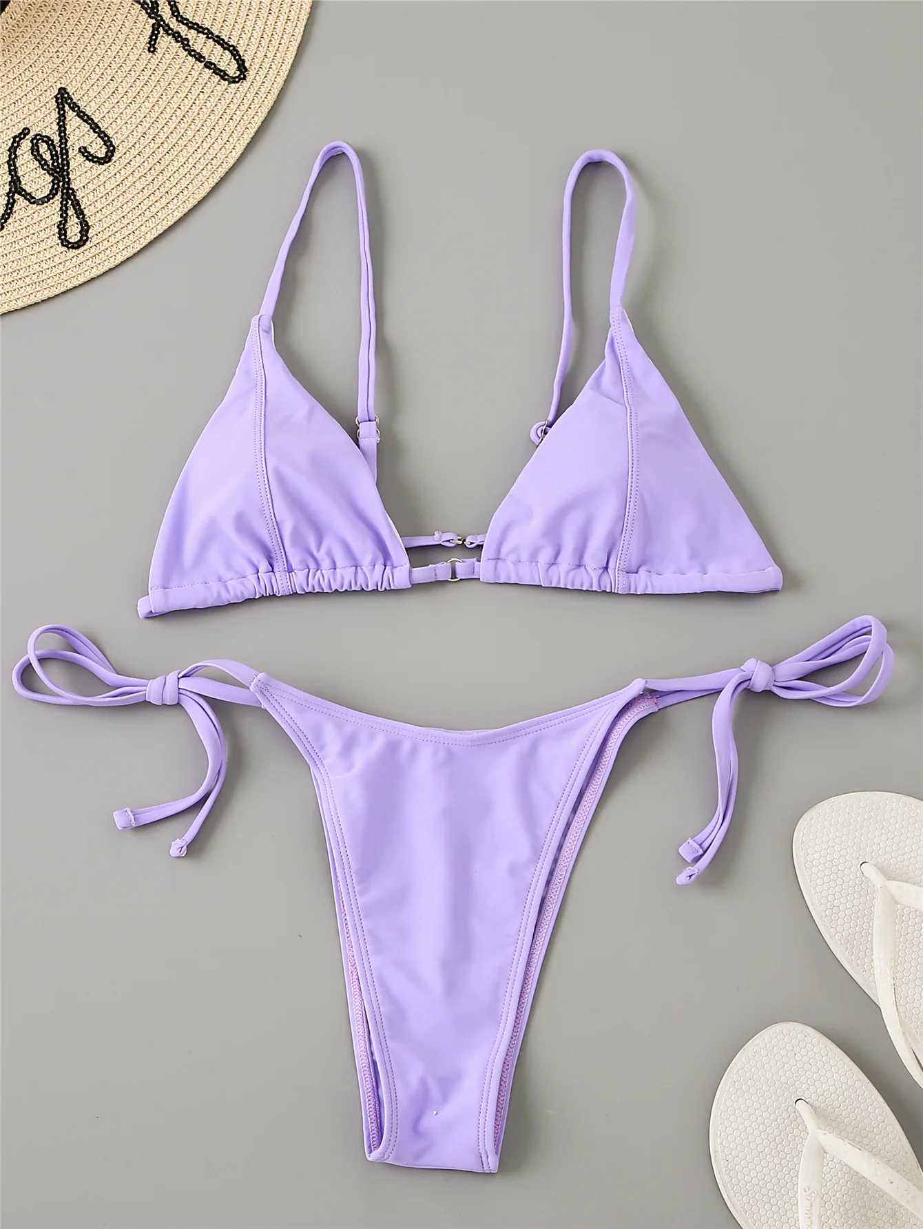 

Sexy Bikini 2021 Swimwear Women Summer Halter Lace Up Bow Push Up Padded Bra Micro Bikini Thong Two Piece Set Beachwear