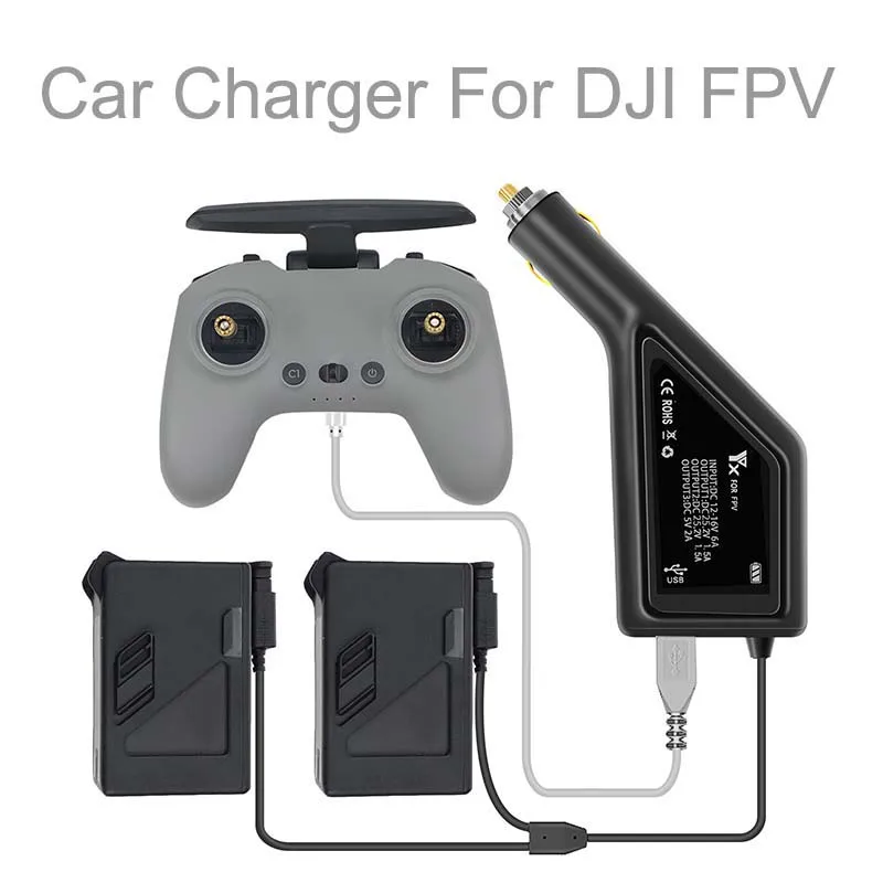 

3-IN-1 Car Charger for DJI FPV Combo FPV Drone Battery Charging Hub Remote Controller Charger Portable Fast Charging Accessories