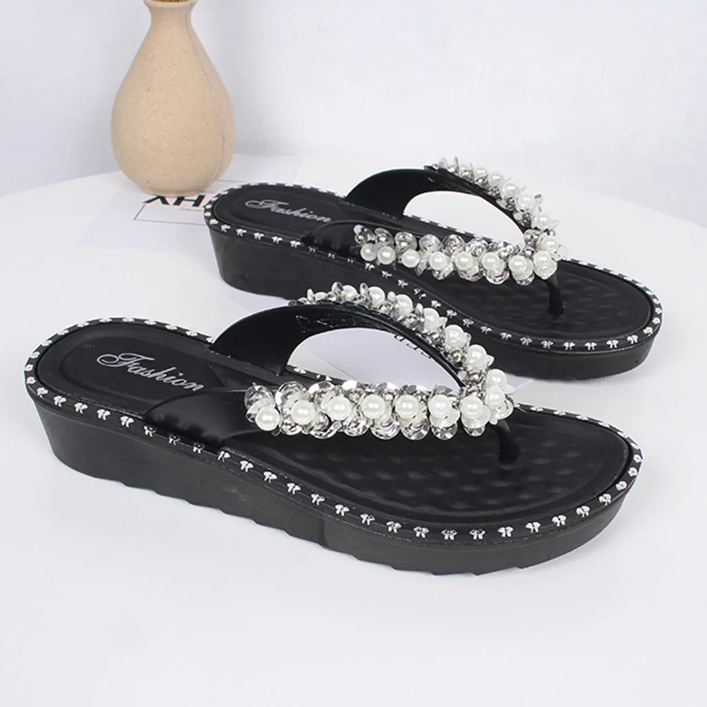 Женские блестящие туфли на среднем каблуке Нескользящие пляжные тапочки плоской