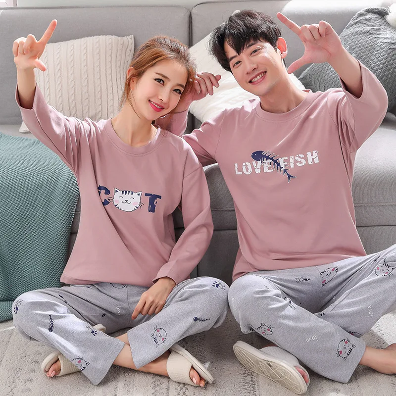Foply Couple Pajamas Set 100% Cotton Homewear Fresh Style Long Sleeve Sleepwear New Autumn Pj Set For Lover Pijamas Mujer Suit