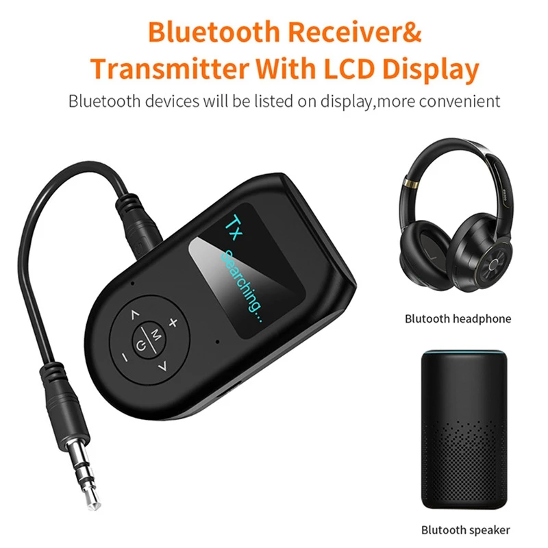 

Bluetooth 5.0 Adapter Wireless Audio Bluetooth Transmitter Receiver Jack RCA Stereo for PC TV Car 3.5mm AUX LCD Display